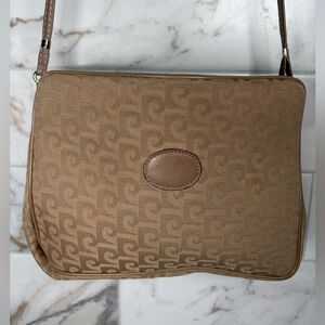 Pierre Cardin Vintage Monogram Jacquard Shoulder Bag – Logo Print & Leather Trim
